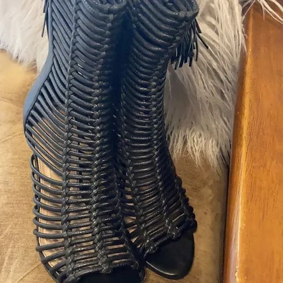 COPY - BCBGMaxAzria Black Leather Gladiator heels - Picture 6 of 7